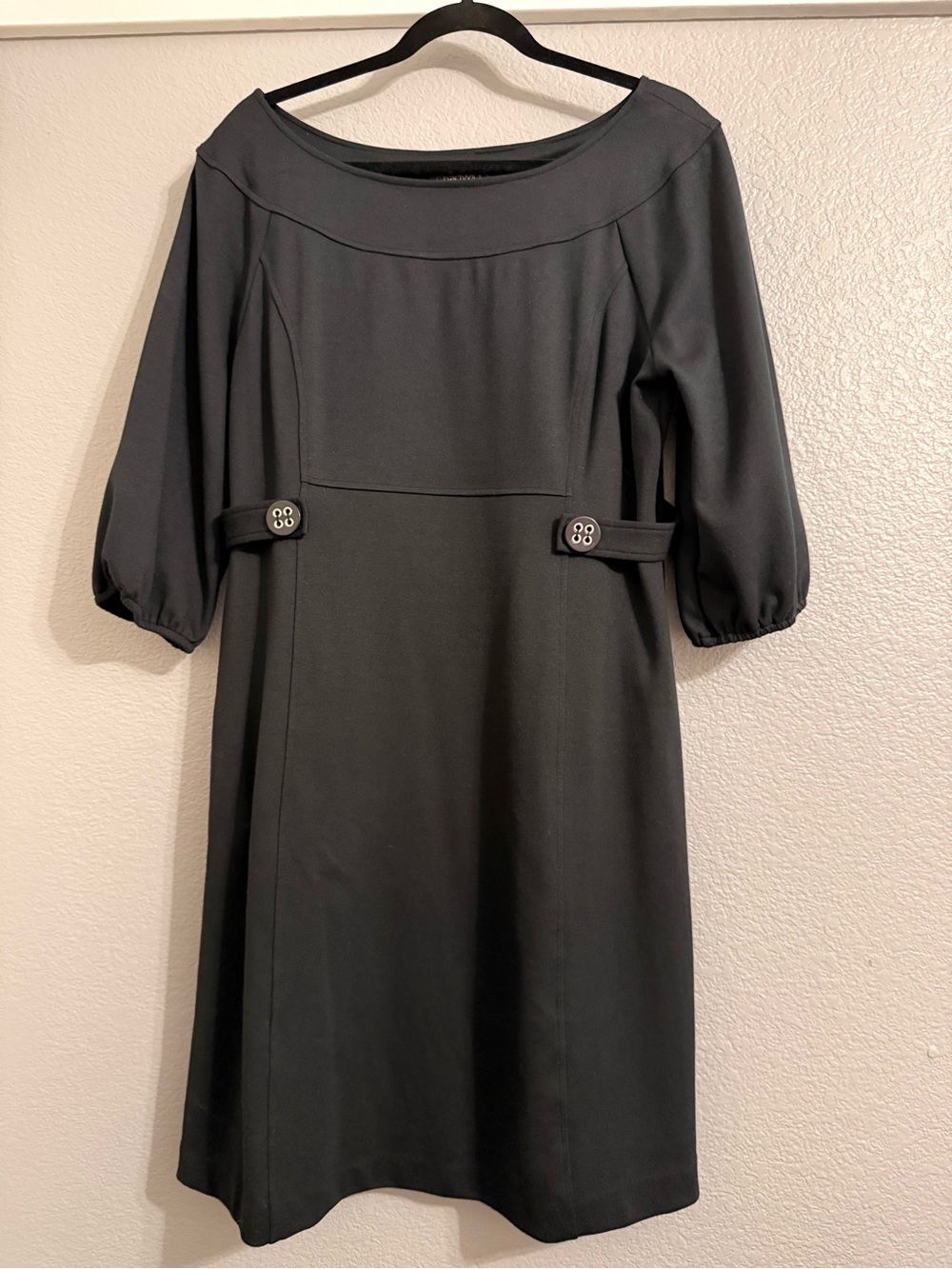 Chadwicks Black Boatneck Dress with Button-Tab Waist